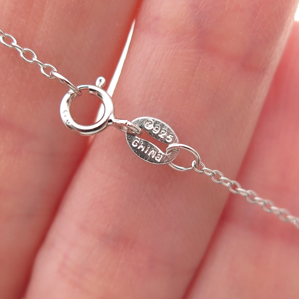 925 Sterling Silver Real Round-Cut Diamond Heart Cable Chain Necklace 18"