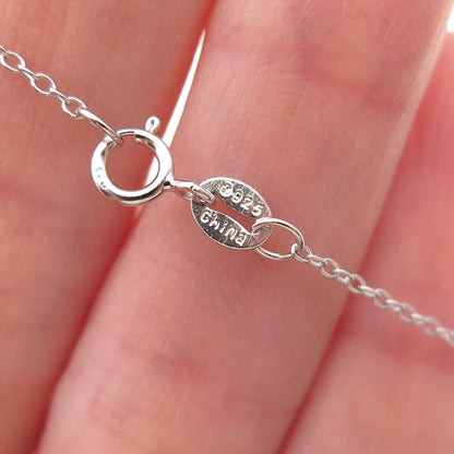925 Sterling Silver Real Round-Cut Diamond Heart Cable Chain Necklace 18"