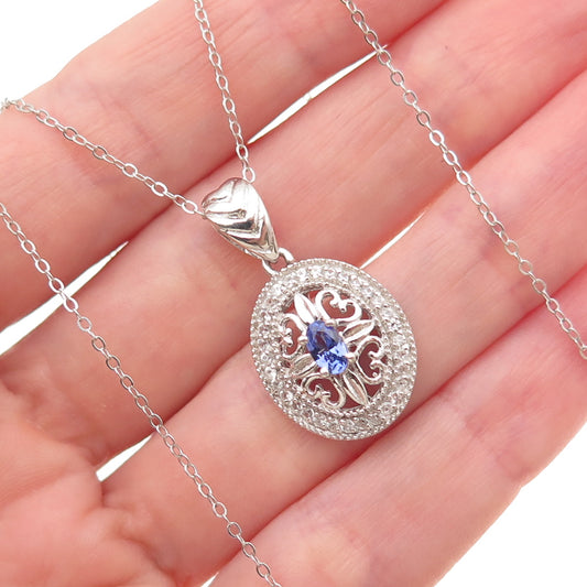 Chuck Clemency 925 Sterling Silver Real Tanzanite White Topaz Chain Necklace 20"