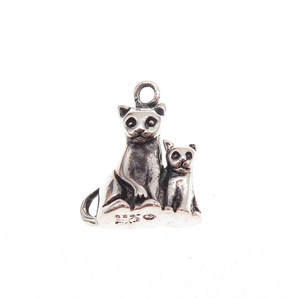 Jezlaine 925 Sterling Silver Vintage Mom & Child Cat Oxidized 3D Charm Pendant