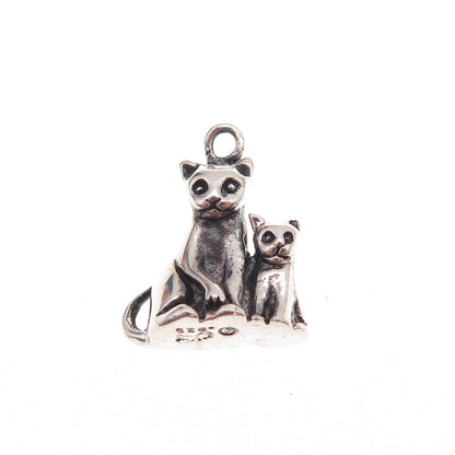 Jezlaine 925 Sterling Silver Vintage Mom & Child Cat Oxidized 3D Charm Pendant