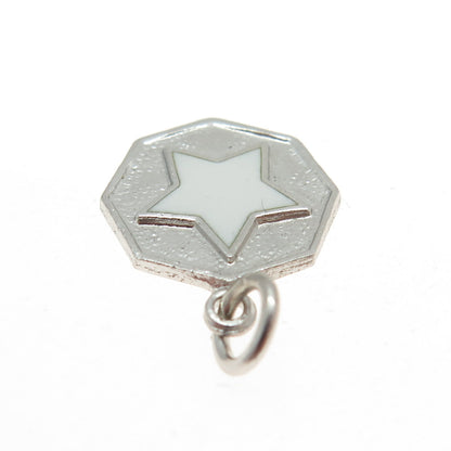 925 Sterling Silver Vintage White Enamel Star Octagon Pendant