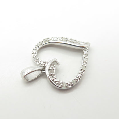 925 Sterling Silver Real White Diamond Open Heart Pendant