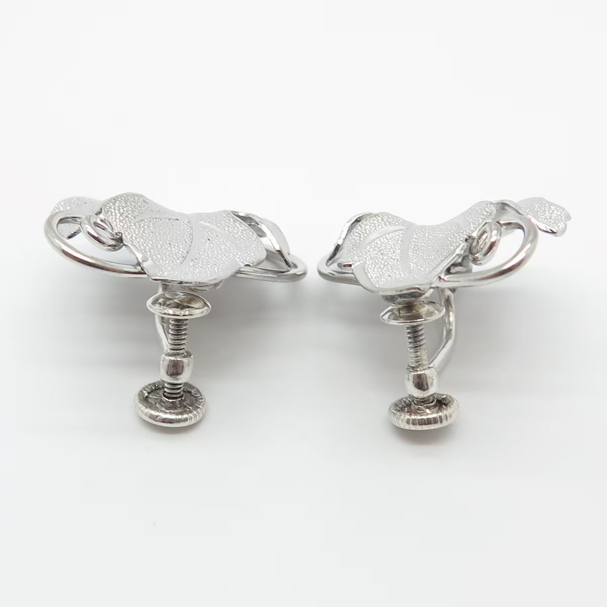 925 Sterling Silver Vintage Textured Leaf Screw Back Earrings