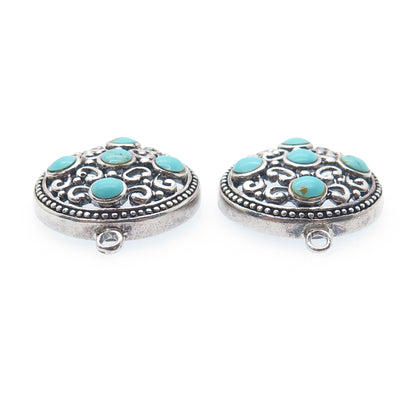 925 Sterling Silver Vintage Real Lone Mountain Turquoise Ornate Jacket Earrings