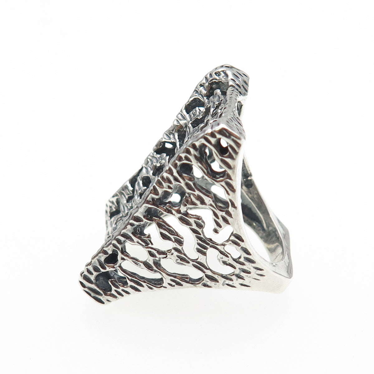 925 Sterling Silver Vintage Modernist Oxidized Statement Ring Size 8.75