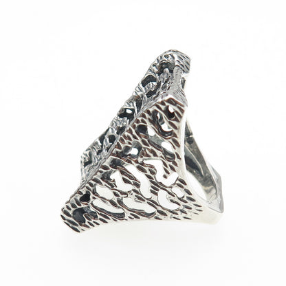 925 Sterling Silver Vintage Modernist Oxidized Statement Ring Size 8.75