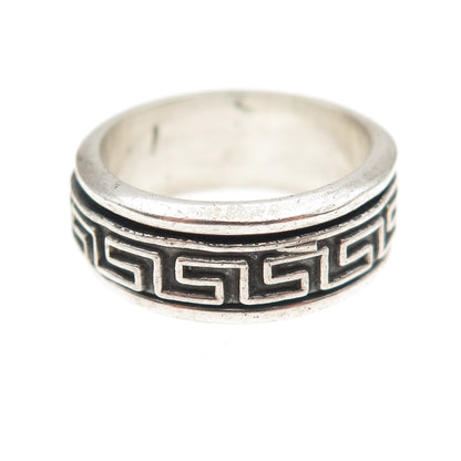 925 Sterling Silver Vintage Mexico Greek Key Oxidized Band Ring Size 6