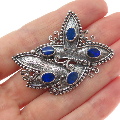 925 Sterling Silver Vintage Real Doublet Abalone Shell Floral Pin Brooch Pendant