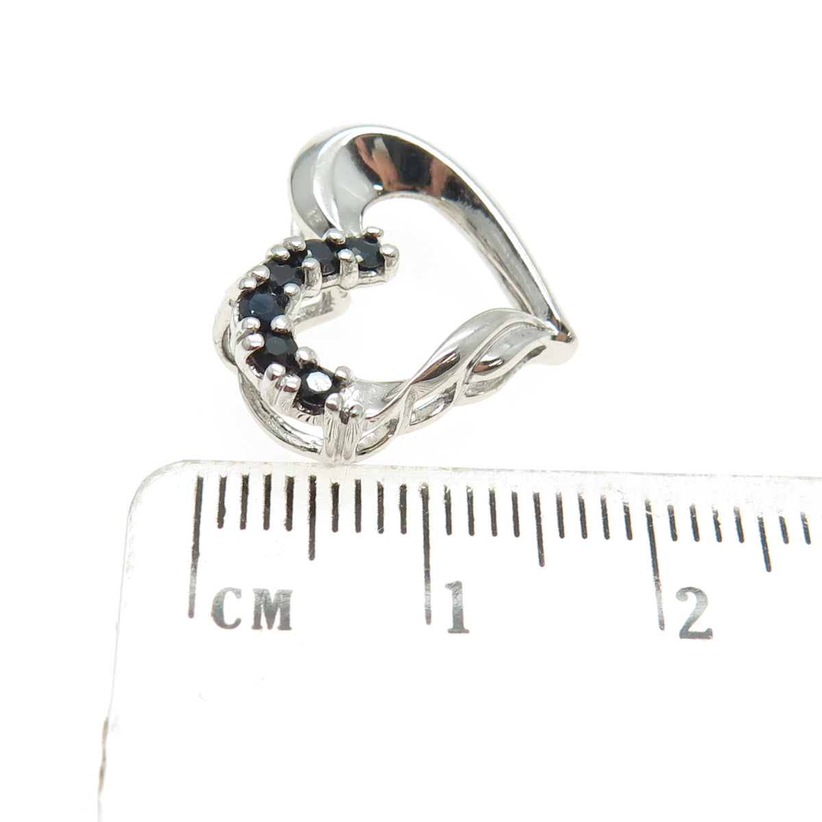 925 Sterling Silver Real Sapphire Gemstone Open Heart Slide Pendant