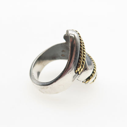 925 Sterling Silver 2-Tone Vintage Mexico Modernist Oxidized Ring Size 7.25