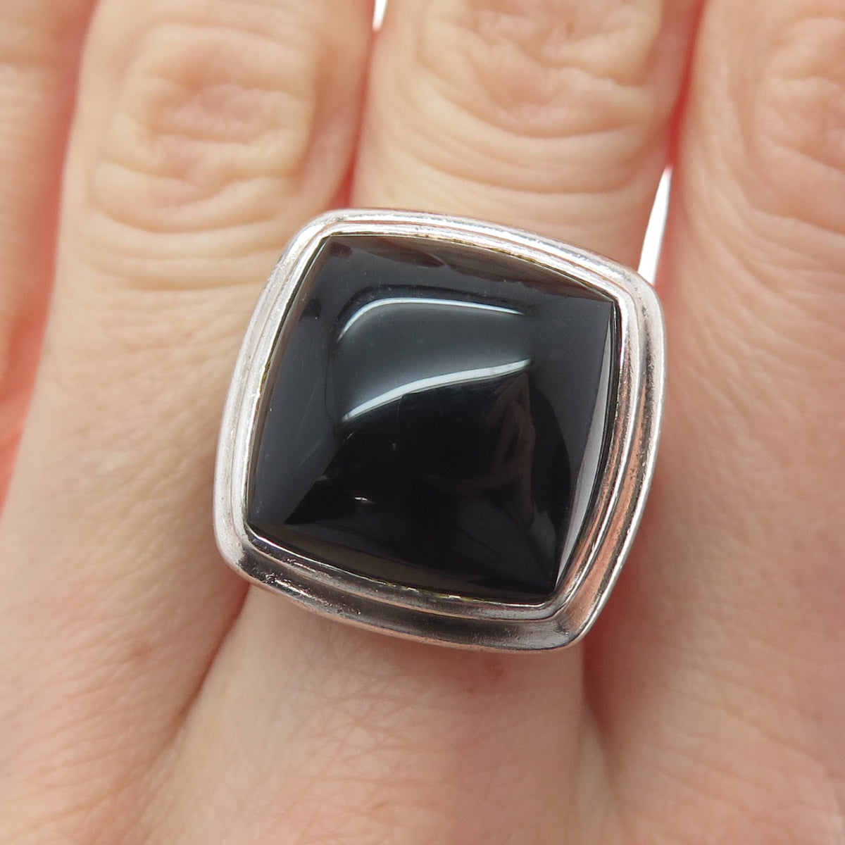 SX SALLY C 925 Sterling Silver Vintage Real Black Onyx Woven Ring Size 7
