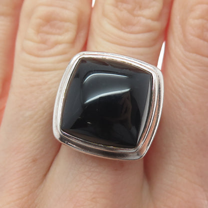 SX SALLY C 925 Sterling Silver Vintage Real Black Onyx Woven Ring Size 7