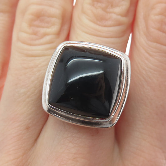 SX SALLY C 925 Sterling Silver Vintage Real Black Onyx Woven Ring Size 7