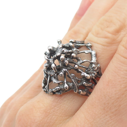 925 Sterling Silver Vintage Israel Modernist Oxidized Ring Size 6