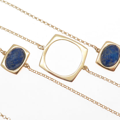 925 Sterling Silver Gold Plated Real Doublet Lapis Lazuli Modernist Necklace 36"