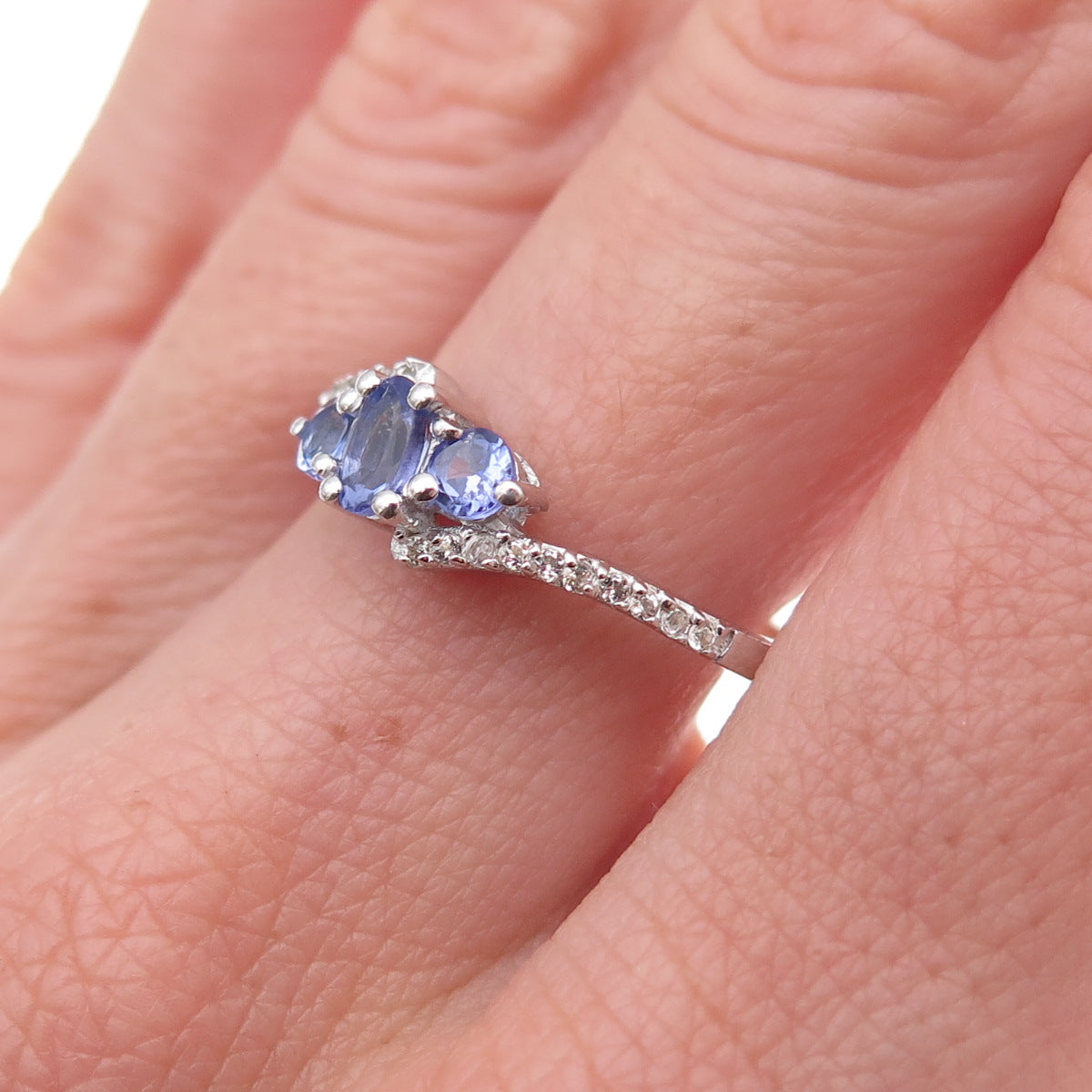 Chuck Clemency 925 Sterling Silver Real Tanzanite & White Topaz Ring Size 8.25