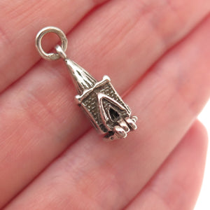 925 Sterling Silver Vintage Old Church Locket Oxidized 3D Mini Charm Pendant