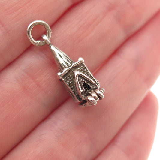 925 Sterling Silver Vintage Old Church Locket Oxidized 3D Mini Charm Pendant