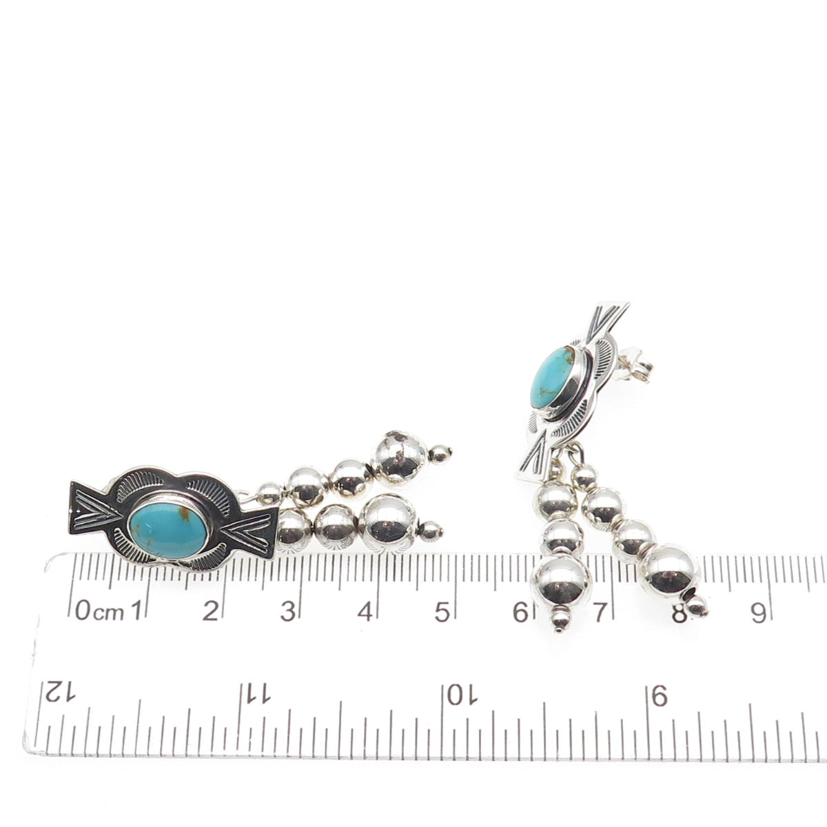 CAROLYN POLLACK Old Pawn 925 Sterling Vintage Turquoise Beaded Dangle Earrings