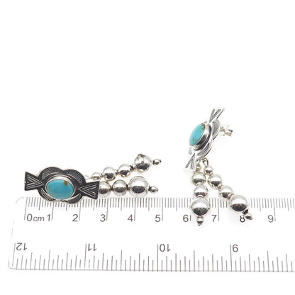 CAROLYN POLLACK Old Pawn 925 Sterling Vintage Turquoise Beaded Dangle Earrings