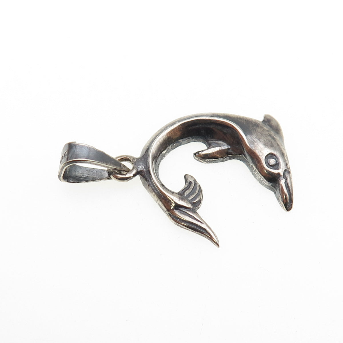 925 Sterling Silver Vintage Dolphin Oxidized Charm Pendant