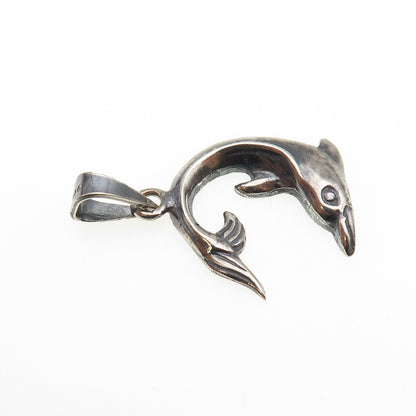 925 Sterling Silver Vintage Dolphin Oxidized Charm Pendant