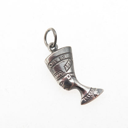 925 Sterling Silver Vintage Egyptian Nefertiti Oxidized Mini Charm Pendant