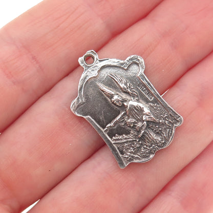 925 Sterling Silver Antique Art Deco Saint Anthony Oxidized Charm Pendant