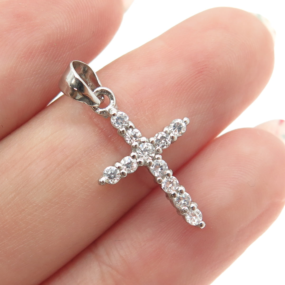 925 Sterling Silver Round-Cut C Z Cross Minimalist Pendant