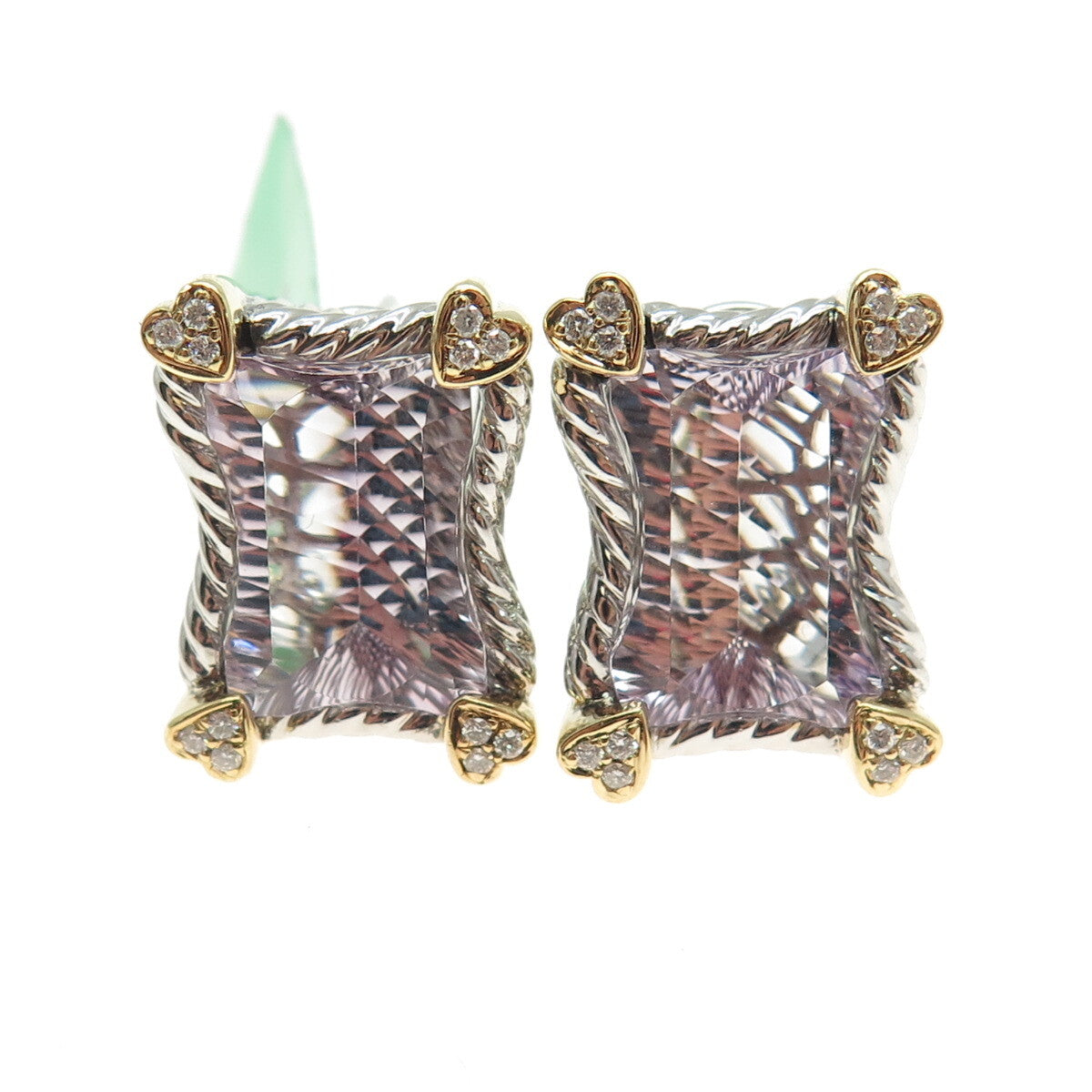 DANWAK 18K Gold Sterling 24-Diamond 0.15ct 2-Amethyst 9.73ct Omega Back Earrings