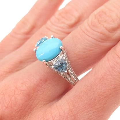 Chuck Clemency 925 Sterling Real Turquoise Blue & White Topaz Ring Size 8.25