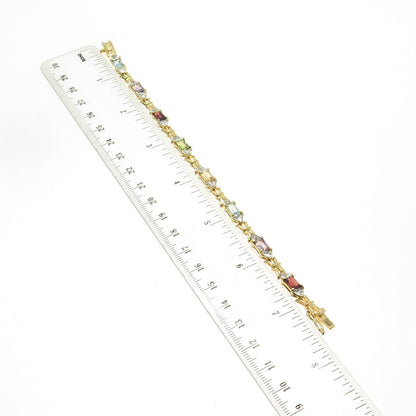 DBJ DEE BERKLE 925 Sterling Silver Gold Plated Multi-Color Gem & C Z Bracelet 7"