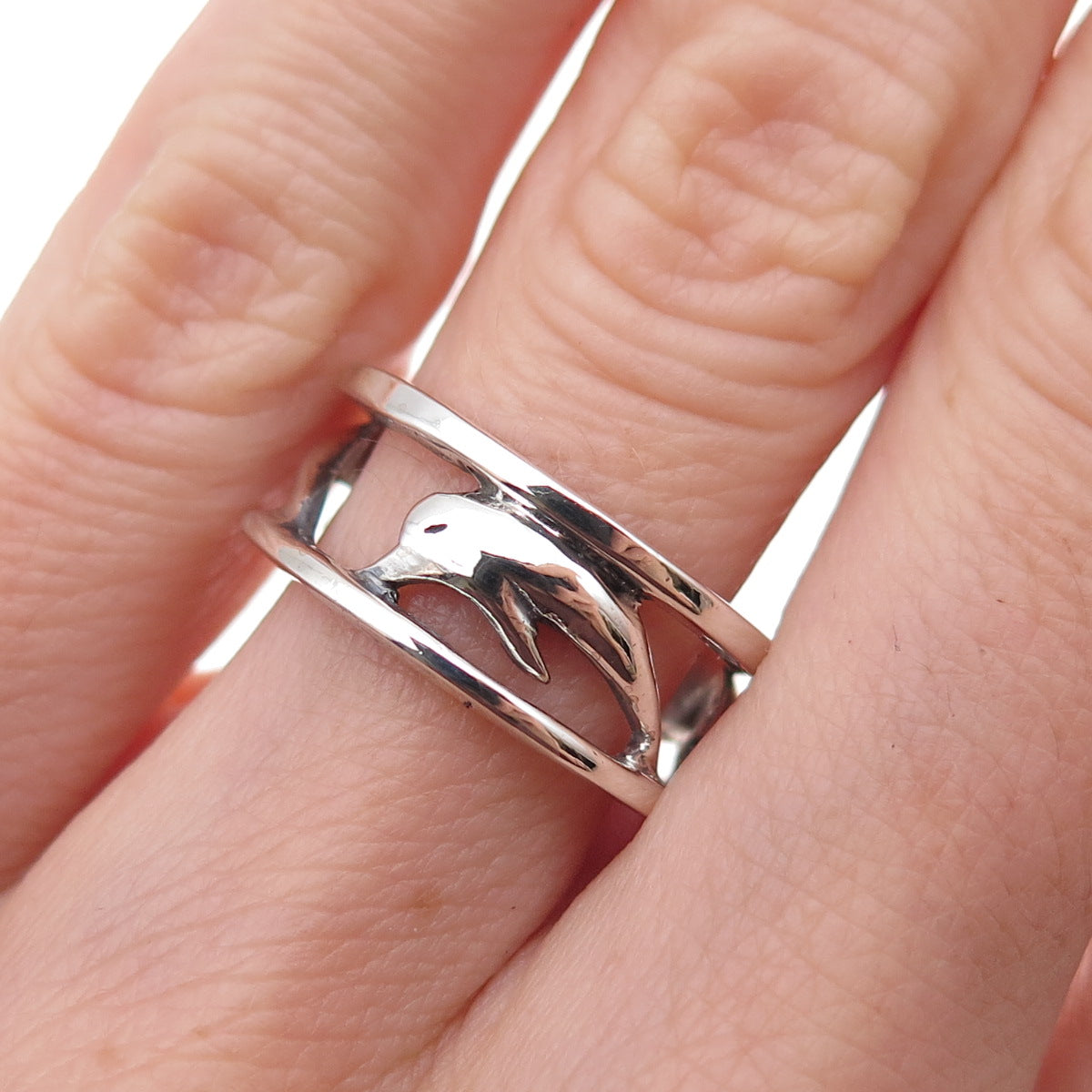 925 Sterling Silver Vintage Dolphin Oxidized Band Ring Size 6.25