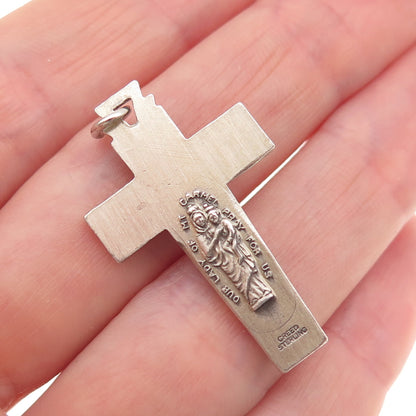 Creed 925 Sterling Silver Antique Art Deco Crucifix Cross Oxidized Charm Pendant
