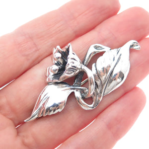 JEWELART 925 Sterling Silver Vintage Modernist Tulip Flower Oxidized Pin Brooch