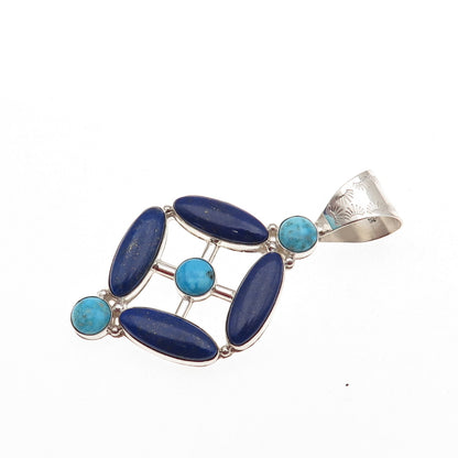 Jay King Desert Rose 925 Sterling Silver Vintage Real Lapis & Turquoise Pendant