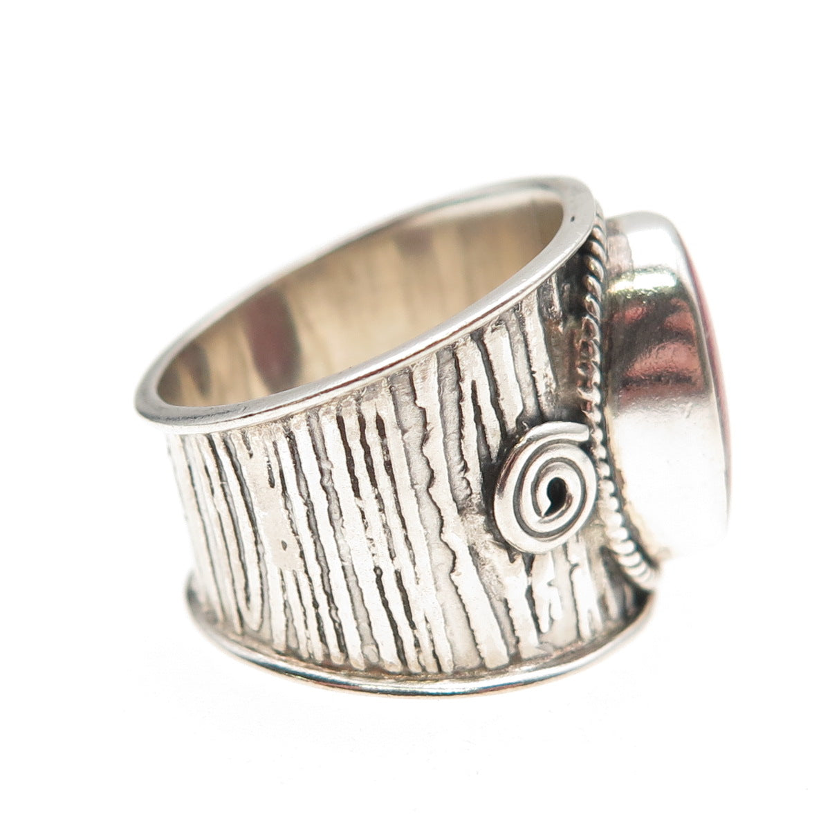 925 Sterling Silver Vintage Real Thulite Spiral Oxidized Ring Size 7.5