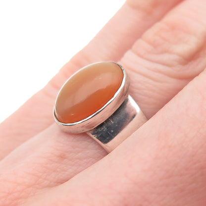 925 Sterling Silver Vintage Real Opal Modernist Oxidized Ring Size 5.5