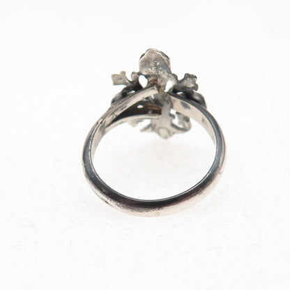 Michele 925 Sterling Silver Vintage Fleur de Lis Oxidized Ring Size 6.75