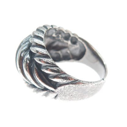 925 Sterling Silver Vintage Modernist Ribbed Dome Oxidized Ring Size 7.25