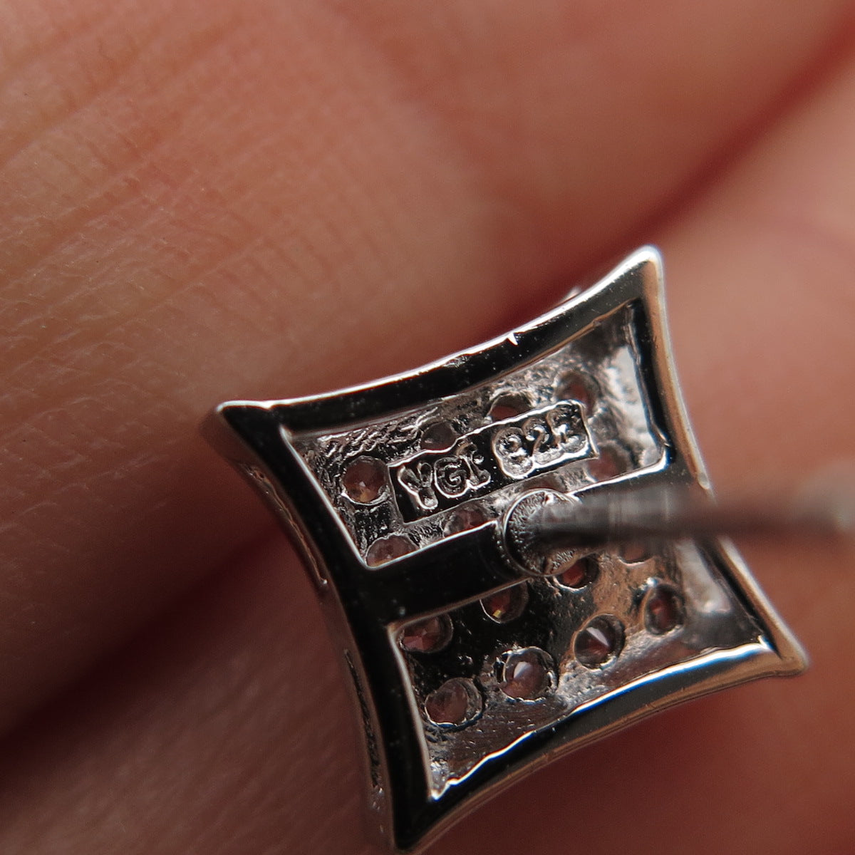 925 Sterling Silver Round-Cut C Z Princess Square Stud Earrings