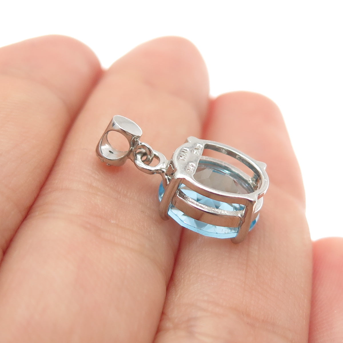 925 Sterling Silver Real Diamond & Blue Topaz Minimalist Charm Pendant