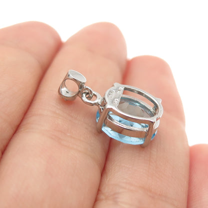 925 Sterling Silver Real Diamond & Blue Topaz Minimalist Charm Pendant