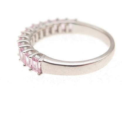 925 Sterling Silver Emerald-Cut Pink C Z Half Eternity Band Ring Size 6