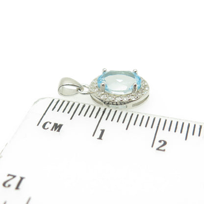 HAN 925 Sterling Silver Real Round & Oval-Cut White & Blue Topaz Pendant