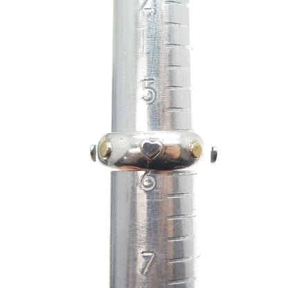 925 Sterling Silver 2-Tone Vintage Heart Dotted Band Ring Size 6