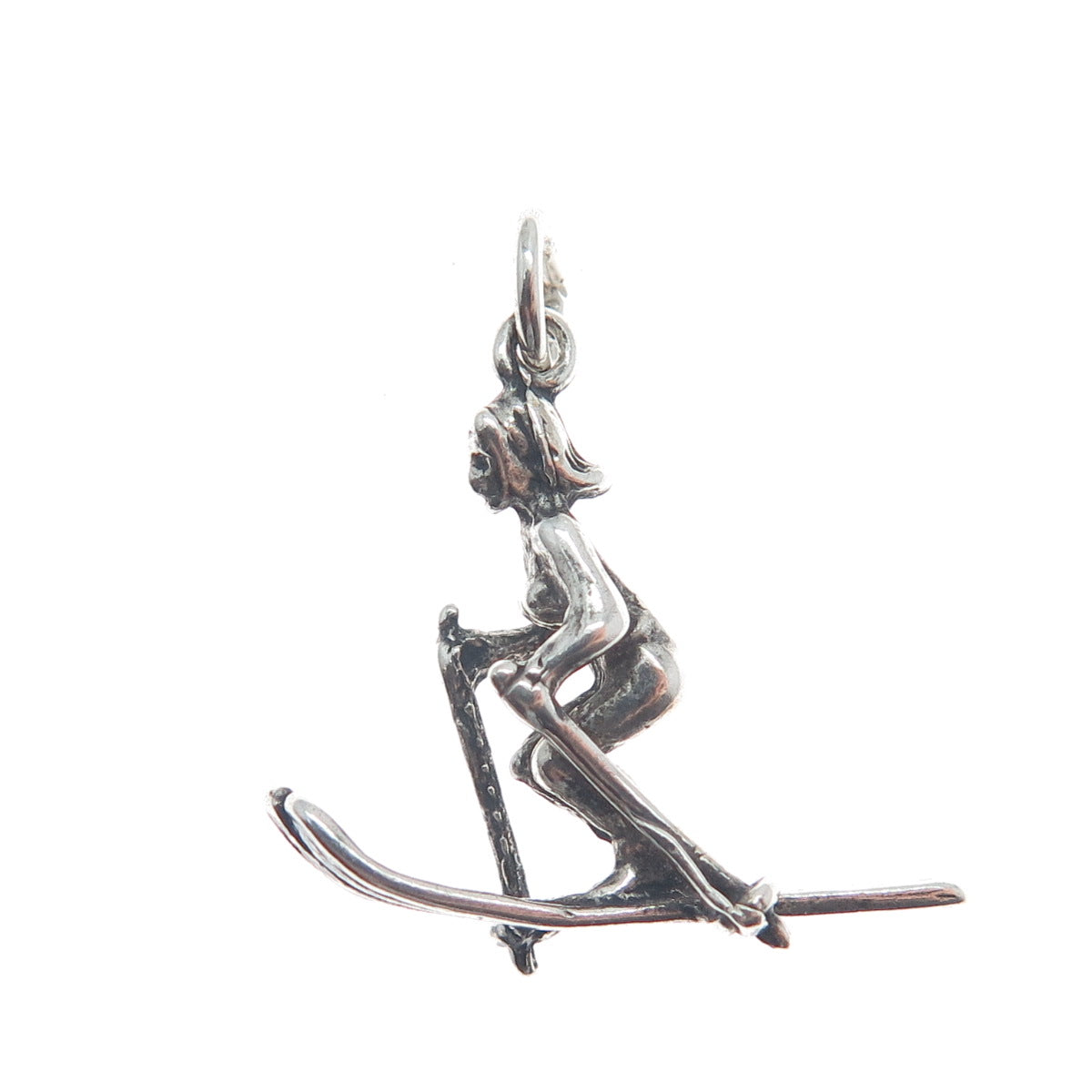MAISELS INDIAN TRADING 925 Sterling Silver Vintage Skier Oxidized Charm Pendant