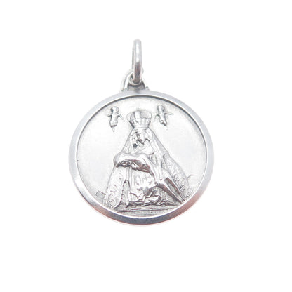 925 Sterling Silver Vintage 1976 Virgin of Copacabana Engraved Charm Pendant