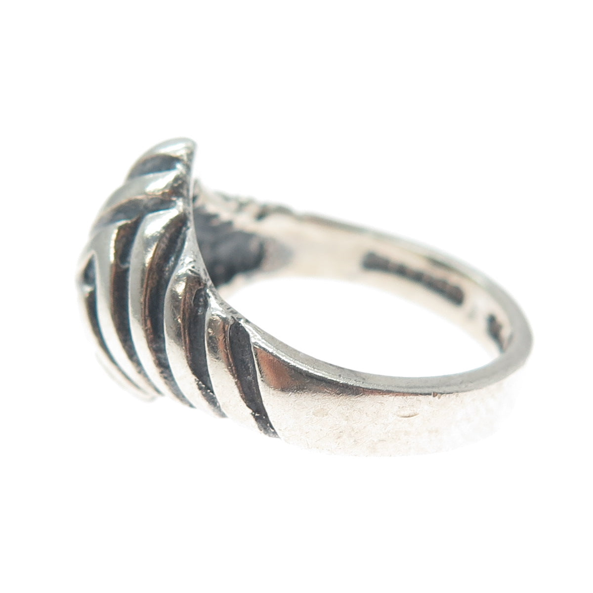 925 Sterling Silver Vintage Mexico Modernist Zig Zag Oxidized Ring Size 8